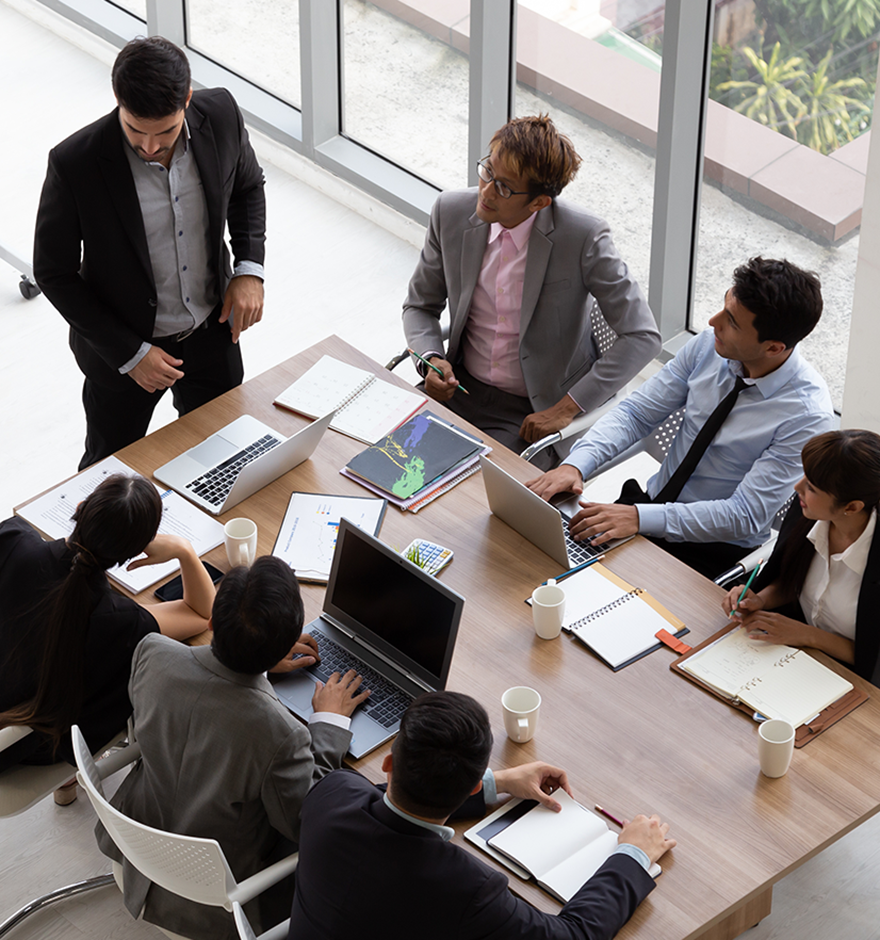 A team having a meeting at a conference table